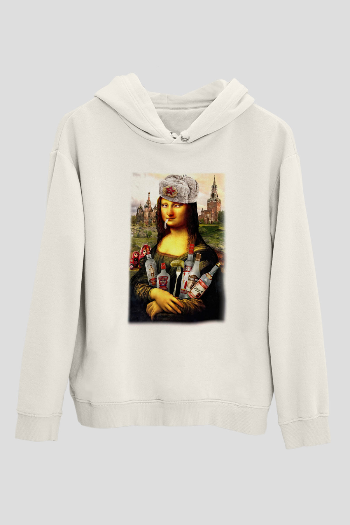 Mona Lisa Beyaz Unisex Kapşonlu Sweatshirt