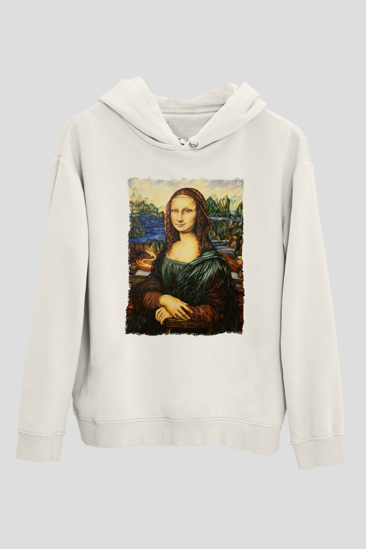 Mona Lisa Beyaz Unisex Kapüşonlu Sweatshirt