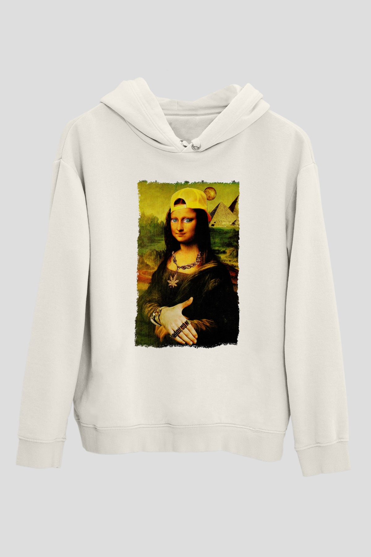 Mona Lisa Beyaz Unisex Kapüşonlu Sweatshirt