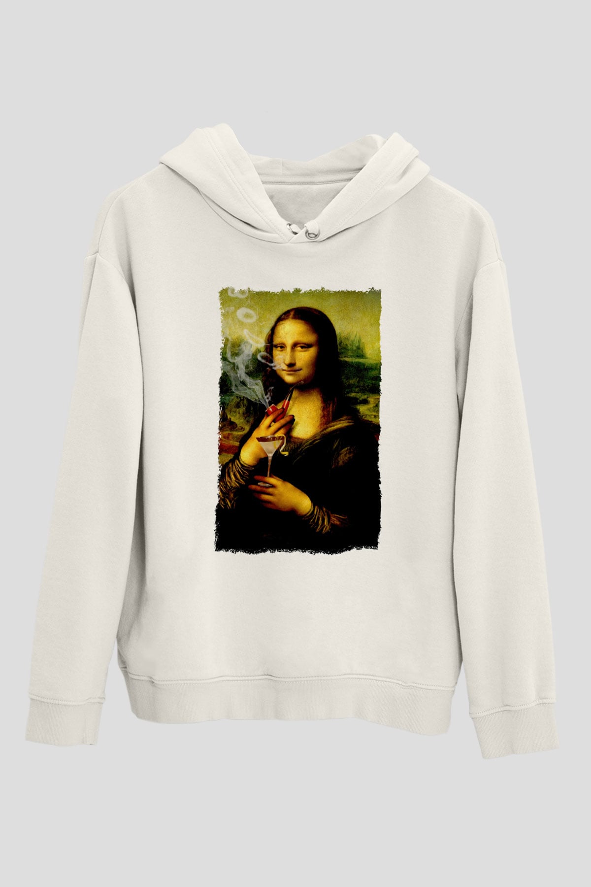 Mona Lisa Beyaz Unisex Kapüşonlu Sweatshirt