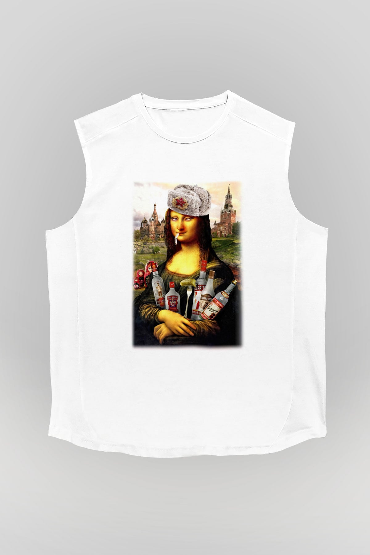 Mona Lisa Beyaz Unisex Kolsuz Tişört