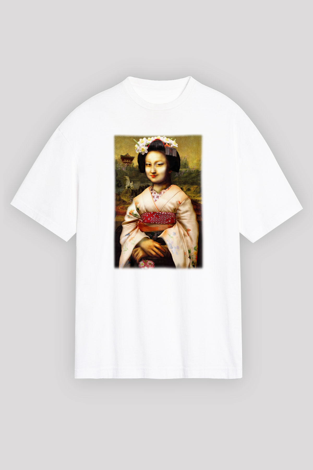 Mona Lisa Beyaz Unisex Oversize Tişört T-Shirt