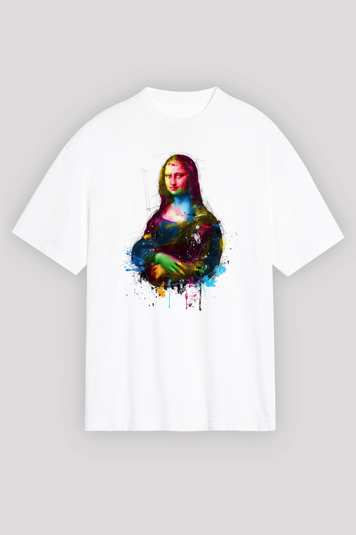 Mona Lisa Beyaz Unisex Oversize Tişört T-Shirt