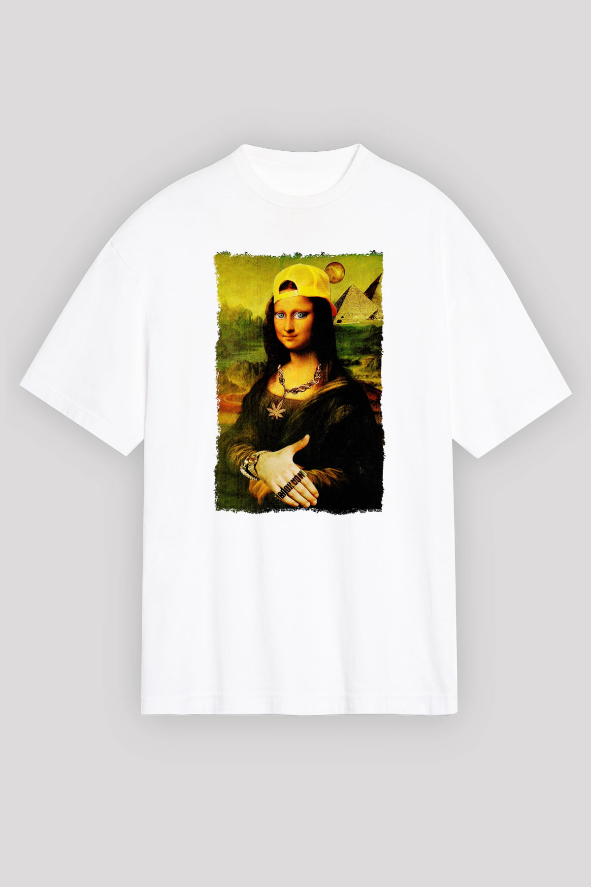 Mona Lisa Beyaz Unisex Tişört T-Shirt - TişörtFabrikası