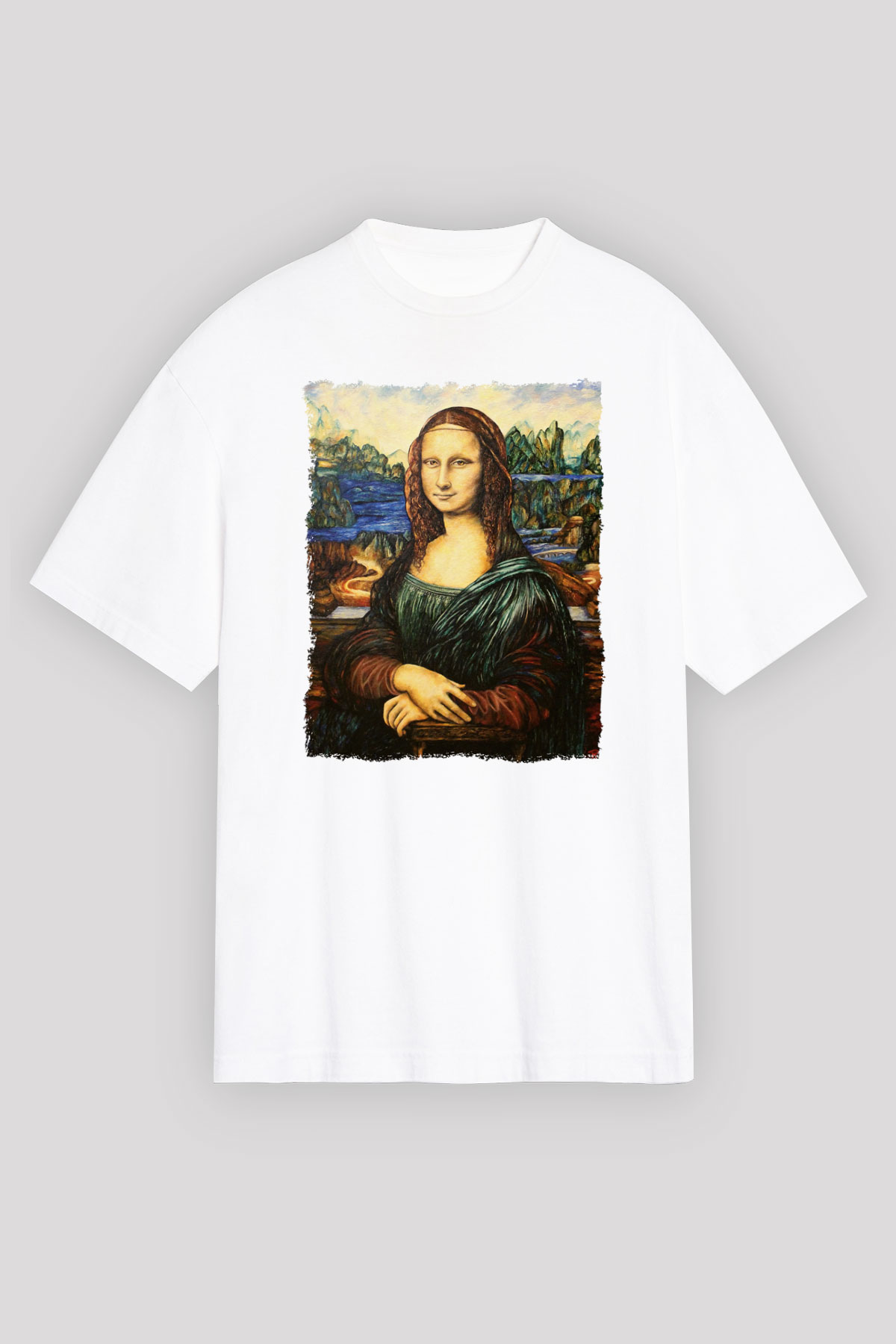 Mona Lisa Beyaz Unisex Tişört T-Shirt - TişörtFabrikası