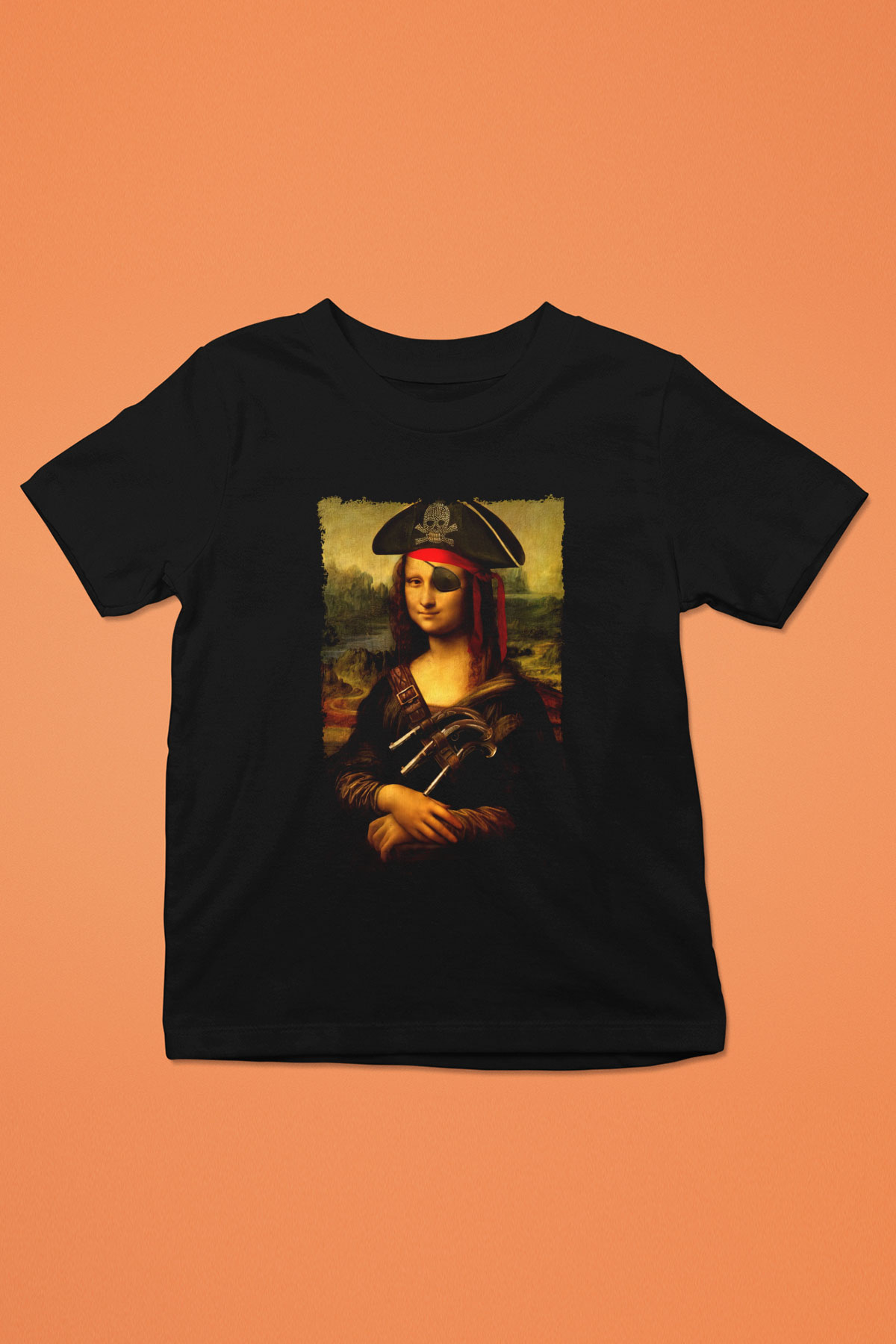 Mona Lisa Siyah Unisex Çocuk Tişört