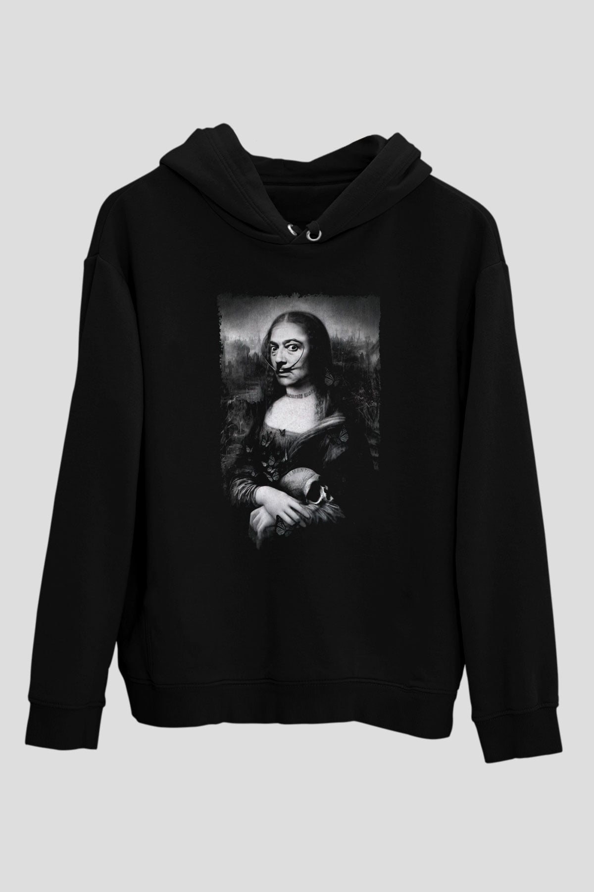 Mona Lisa Siyah Unisex Kapüşonlu Sweatshirt