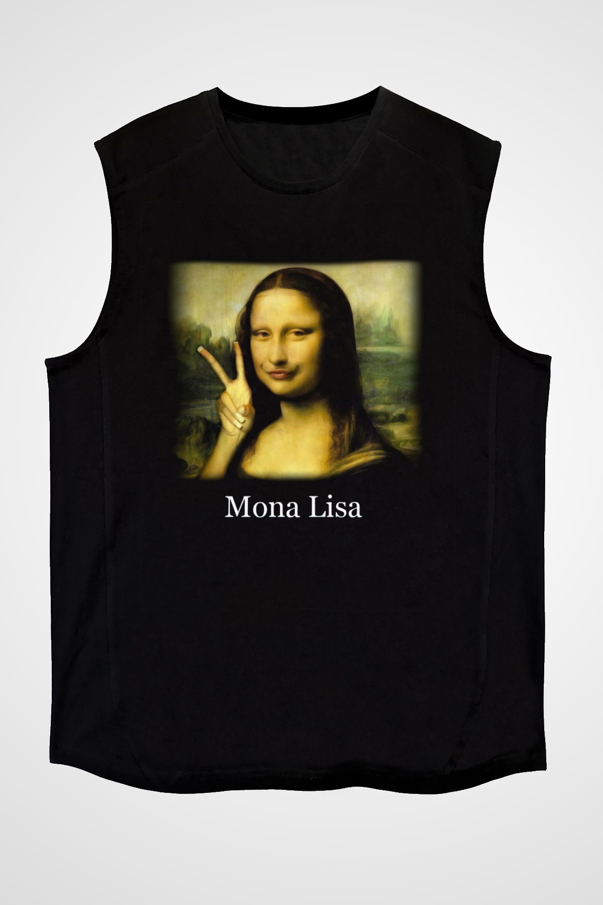 Mona Lisa Siyah Unisex Kolsuz Tişört