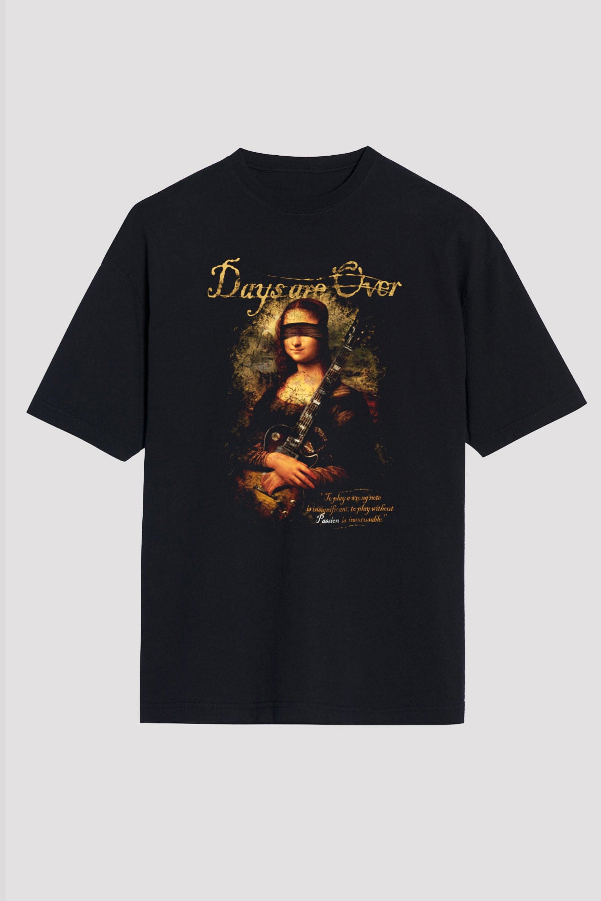 Mona Lisa Siyah Unisex Oversize Tişört T-Shirt