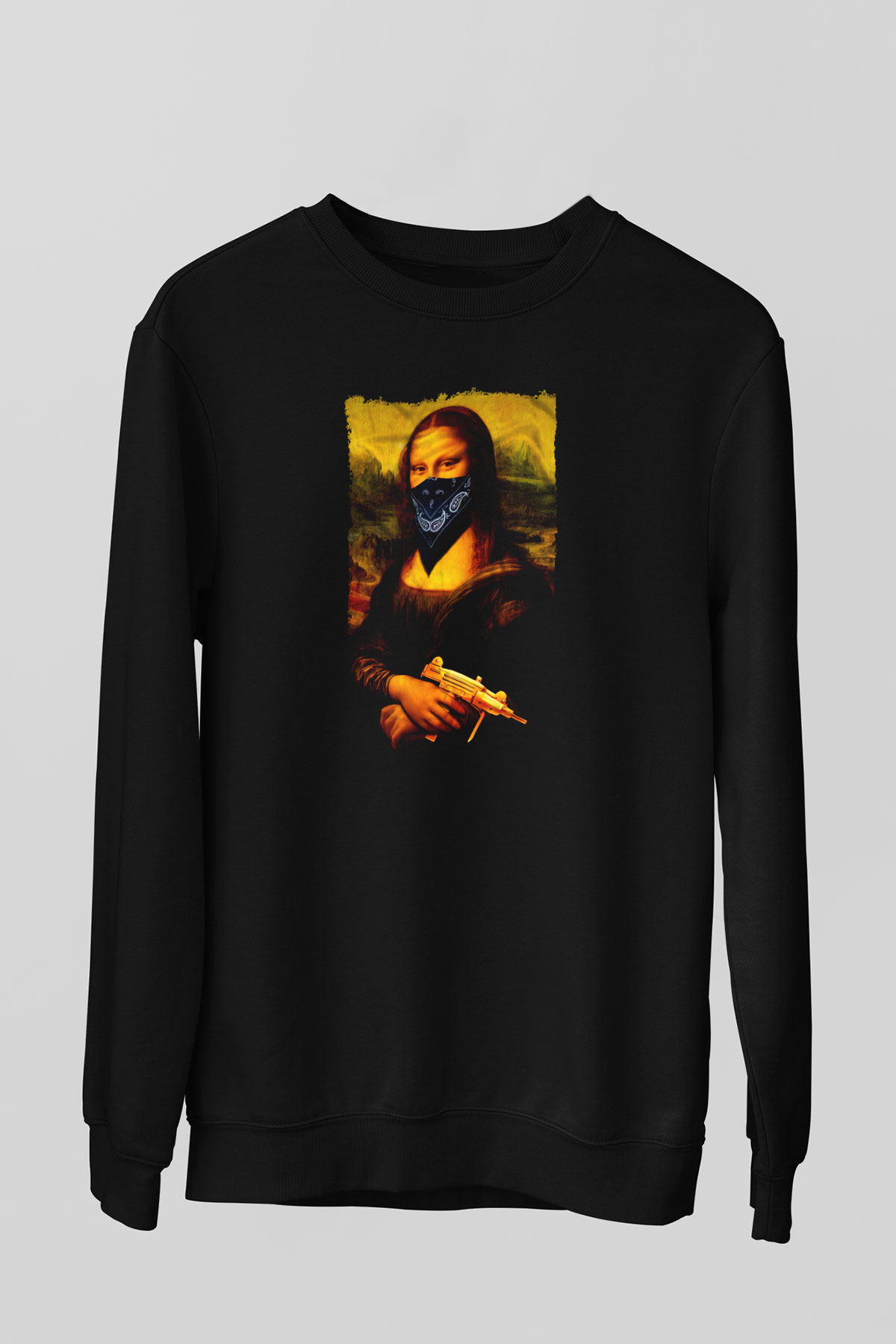 Mona Lisa Siyah Unisex Sweatshirt