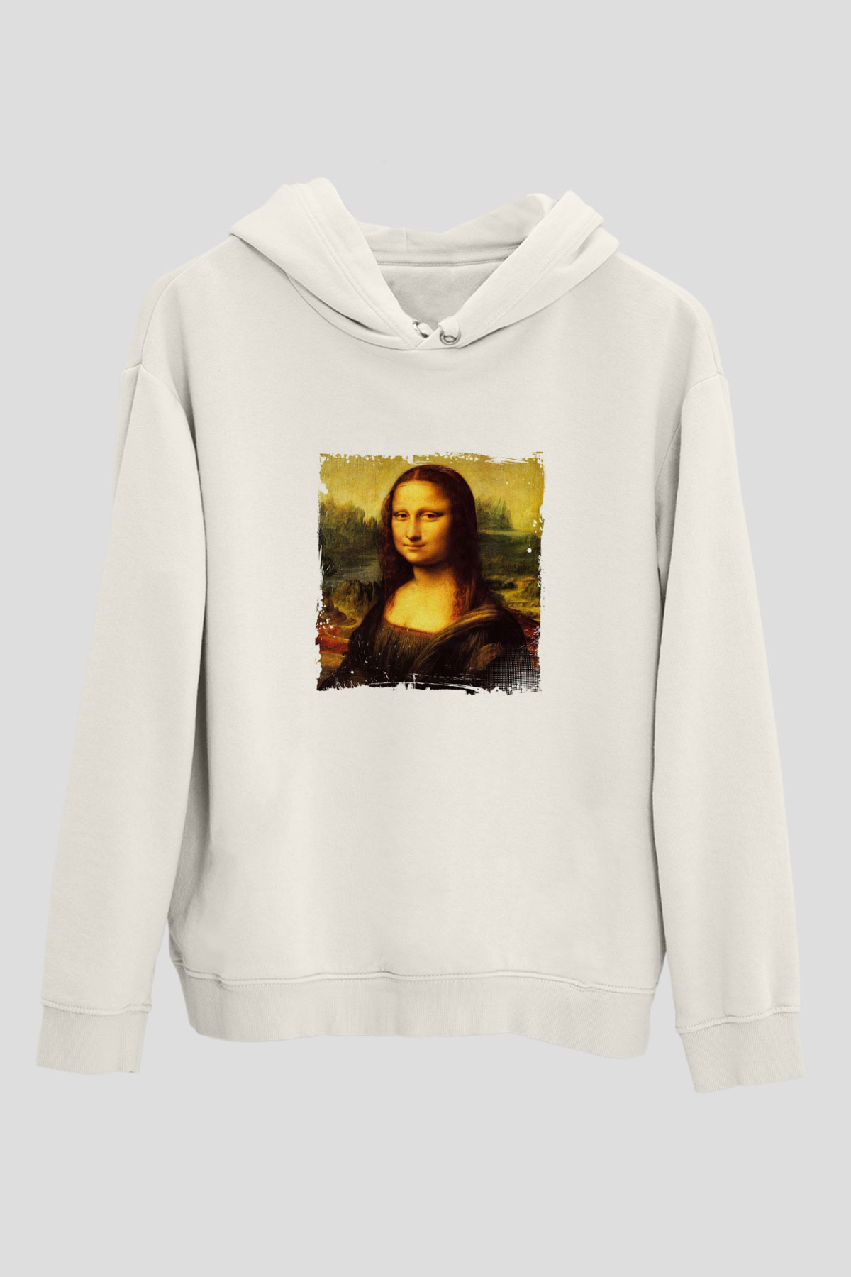 Mona Lisa Unisex Baskılı Beyaz Kapüşonlu Sweatshirt