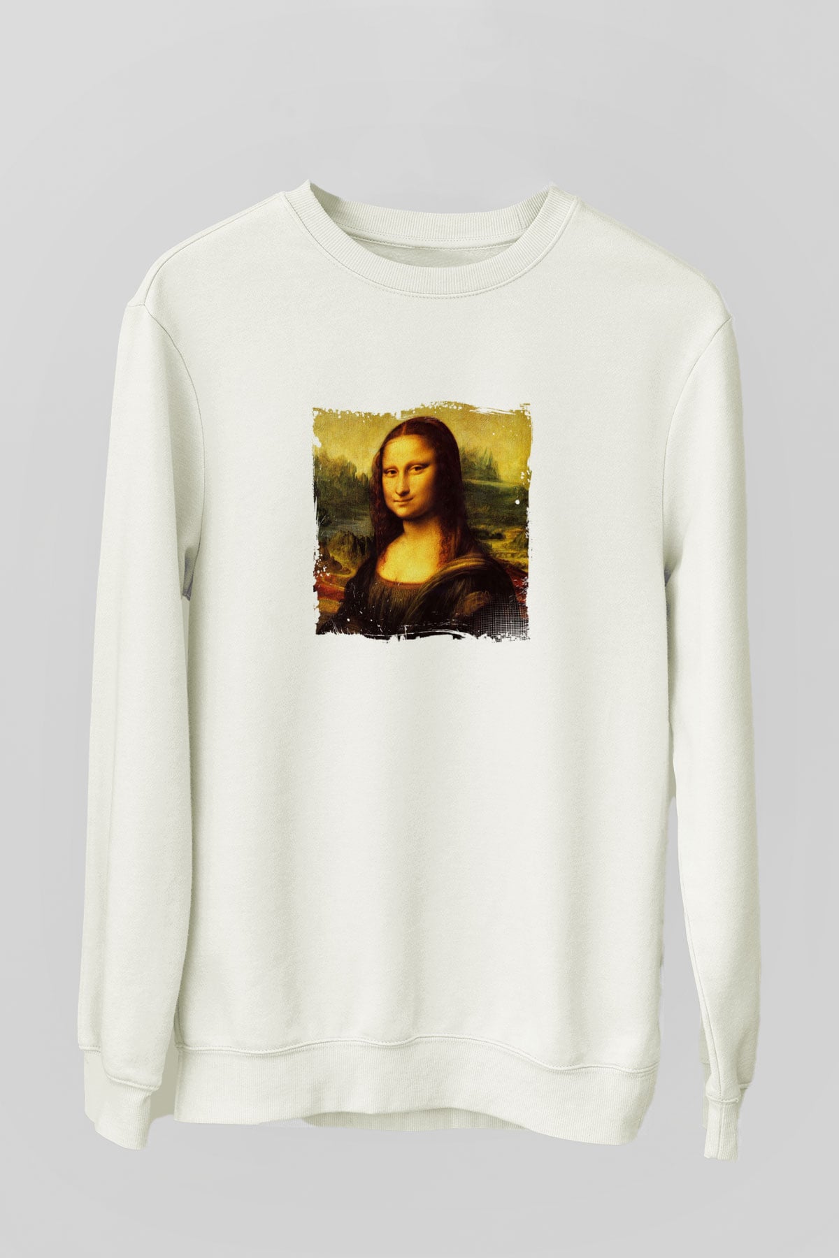 Mona Lisa Unisex Baskılı Beyaz Sweatshirt