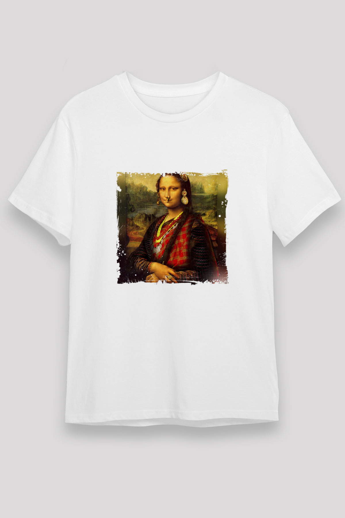 Mona Lisa Unisex Baskılı Beyaz Tişört