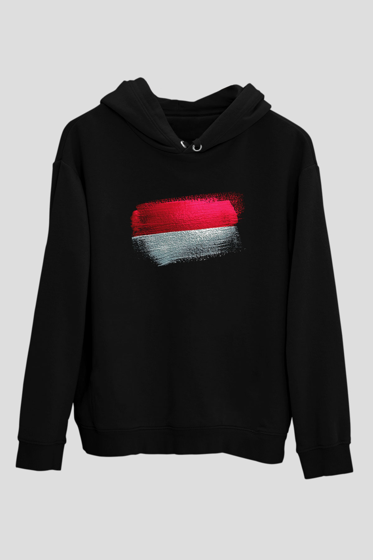 Monako - Monaco Bayrağı Baskılı Unisex Siyah Kapüşonlu Sweatshirt
