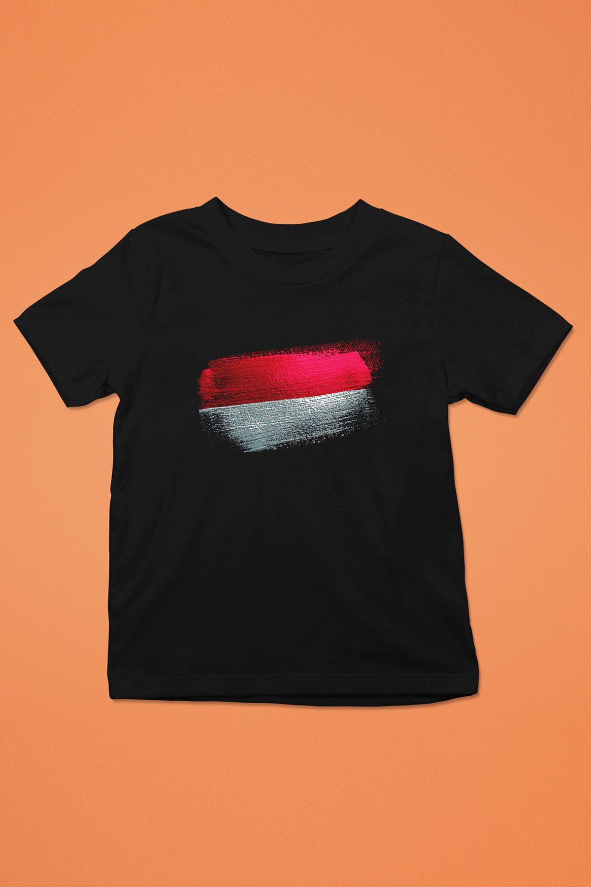 Monako - Monaco Bayrağı Baskılı Unisex Siyah Çocuk Tişörtü