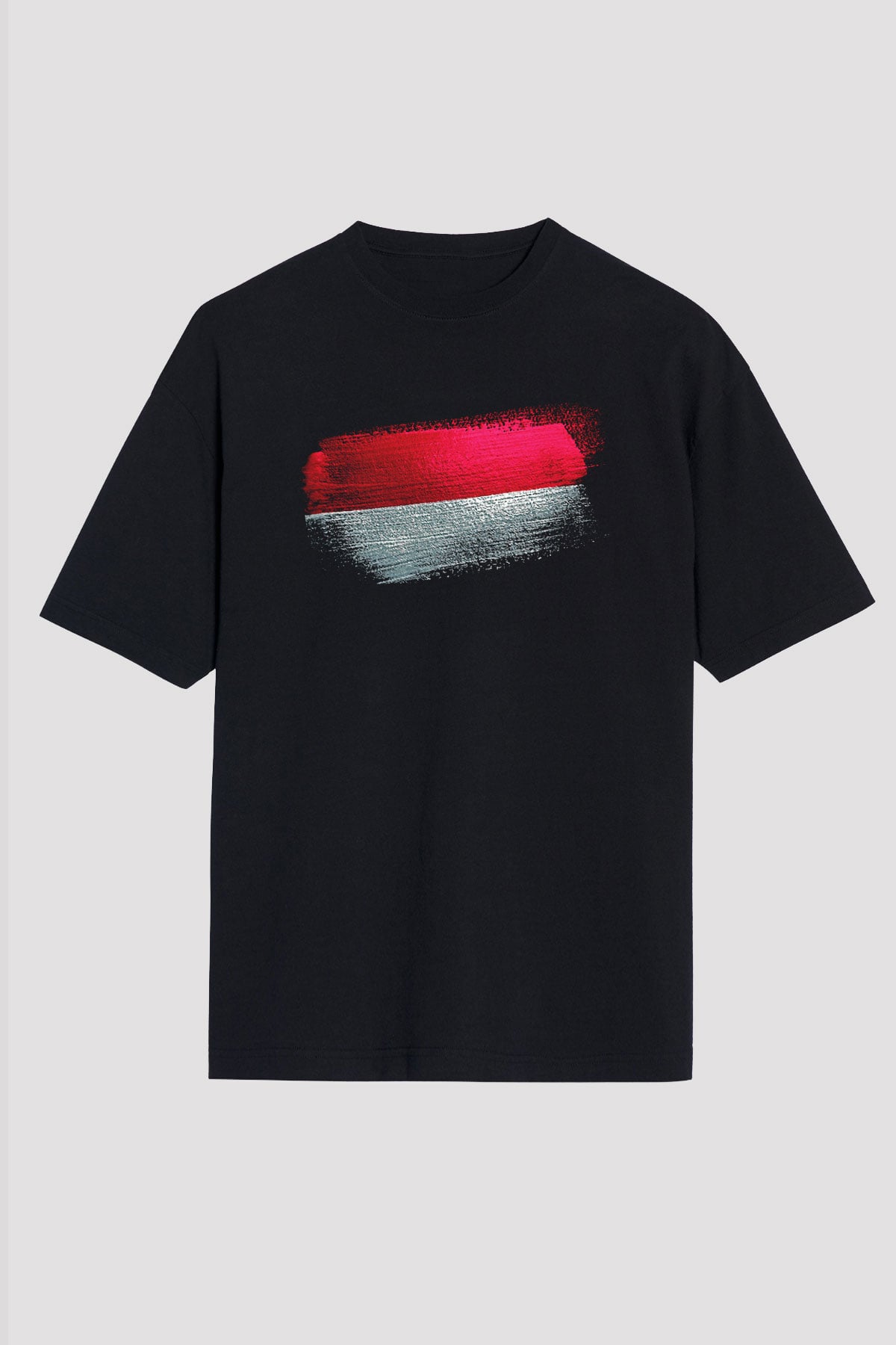 Monako - Monaco Bayrağı Baskılı Unisex Siyah Oversize Tişört