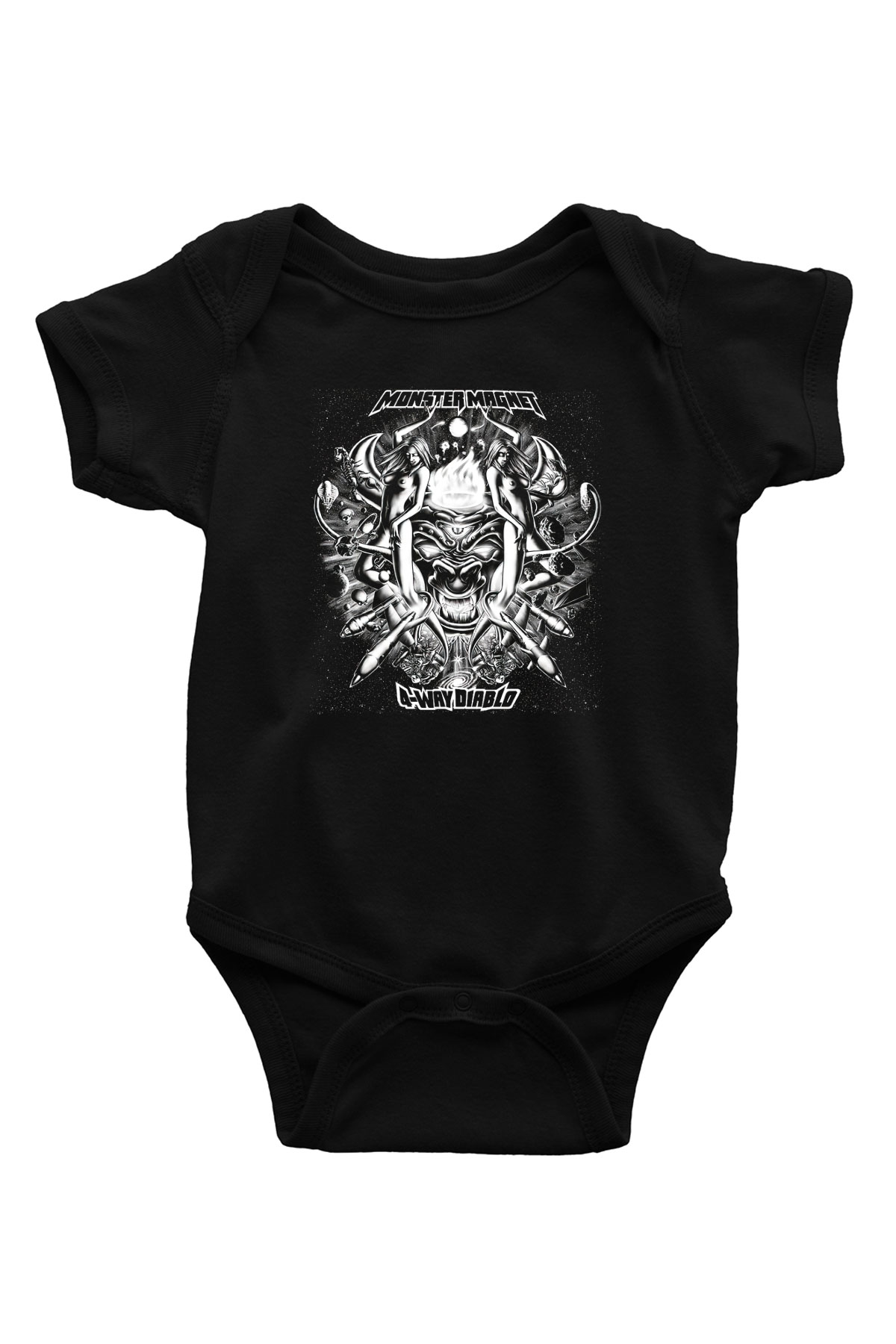 Monster Magnet Baskılı Siyah Bebek Body - Zıbın