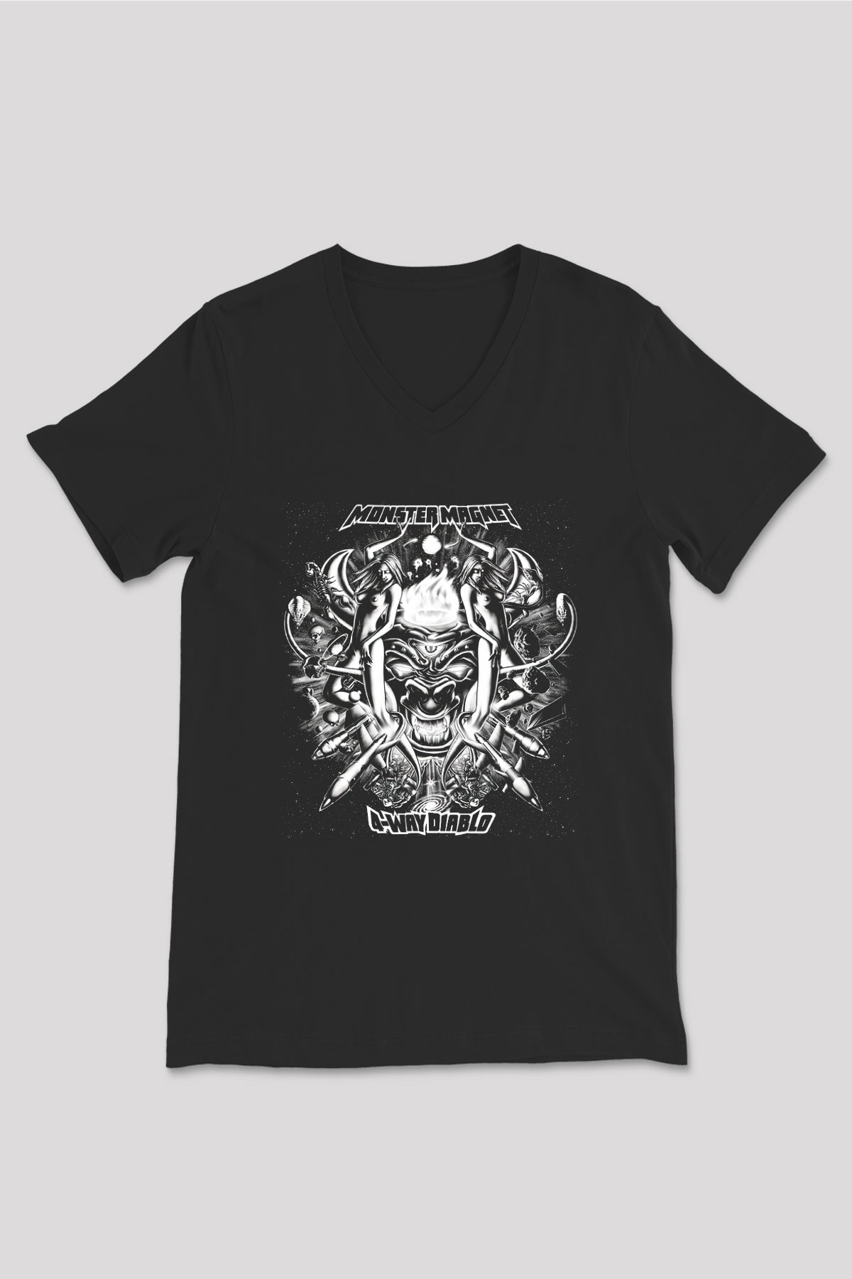 Monster Magnet Siyah Unisex V Yaka Tişört T-Shirt