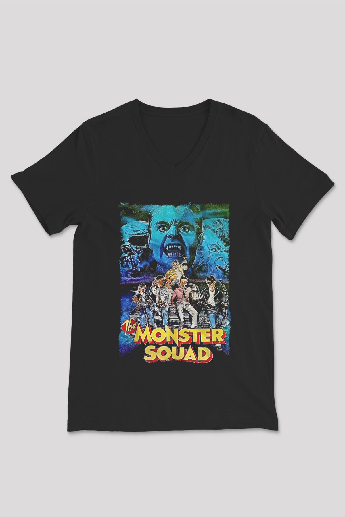 Monster Squad Siyah Unisex  V Yaka Tişört