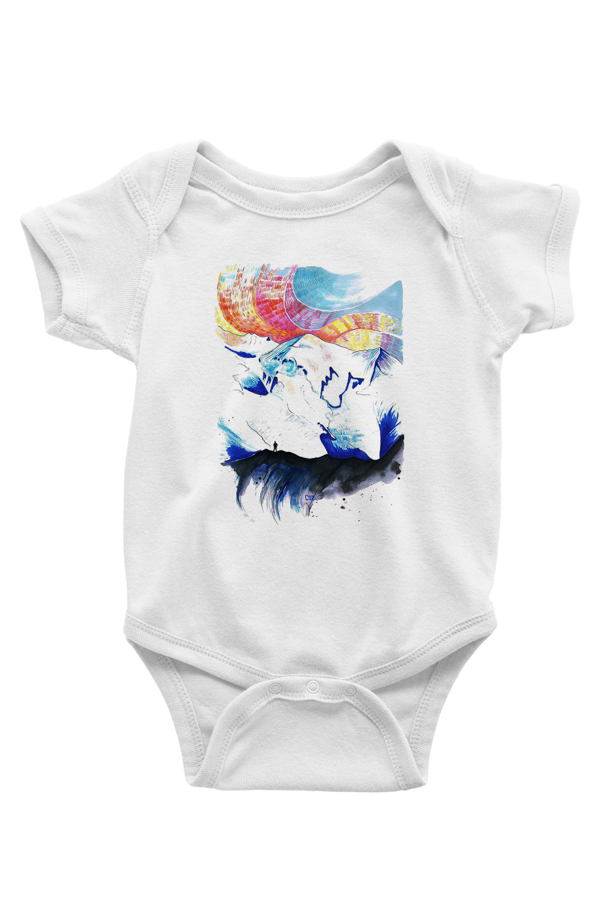 Mont Blanc Baskılı Beyaz Unisex Bebek Body - Zıbın