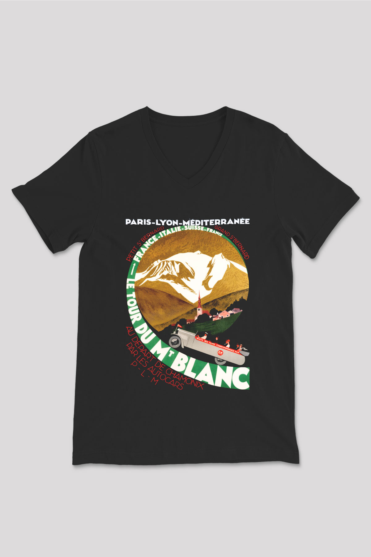 Mont Blanc Siyah Unisex V Yaka Tişört T-Shirt