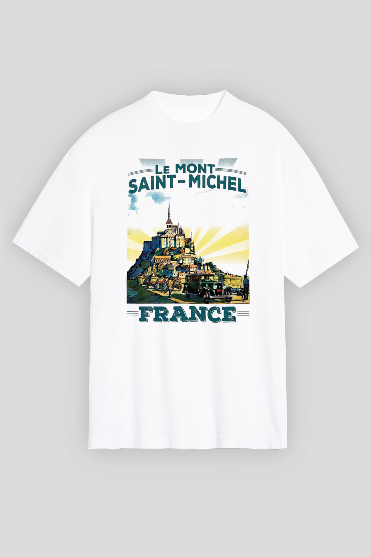 Mont Saint-Michel Beyaz Unisex Oversize Tişört T-Shirt