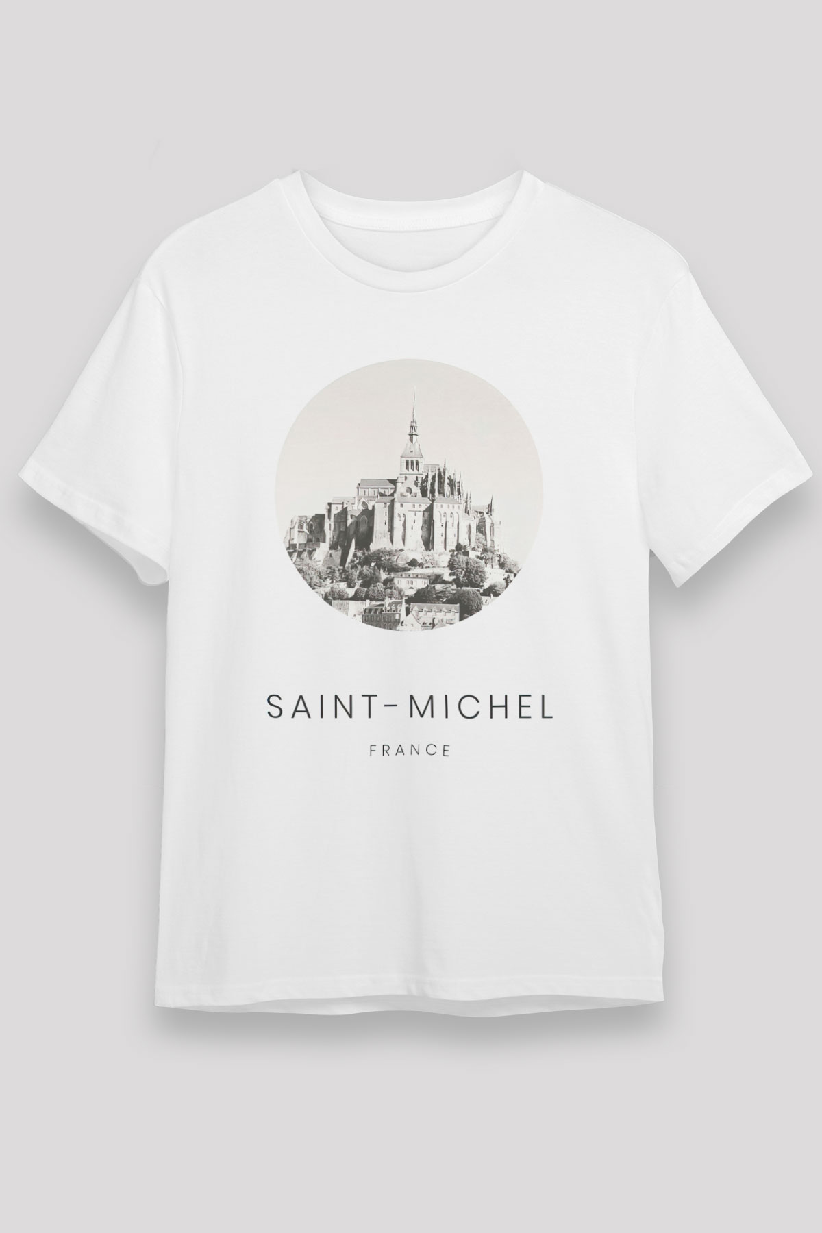 Mont Saint-Michel Beyaz Unisex Tişört T-Shirt - TişörtFabrikası