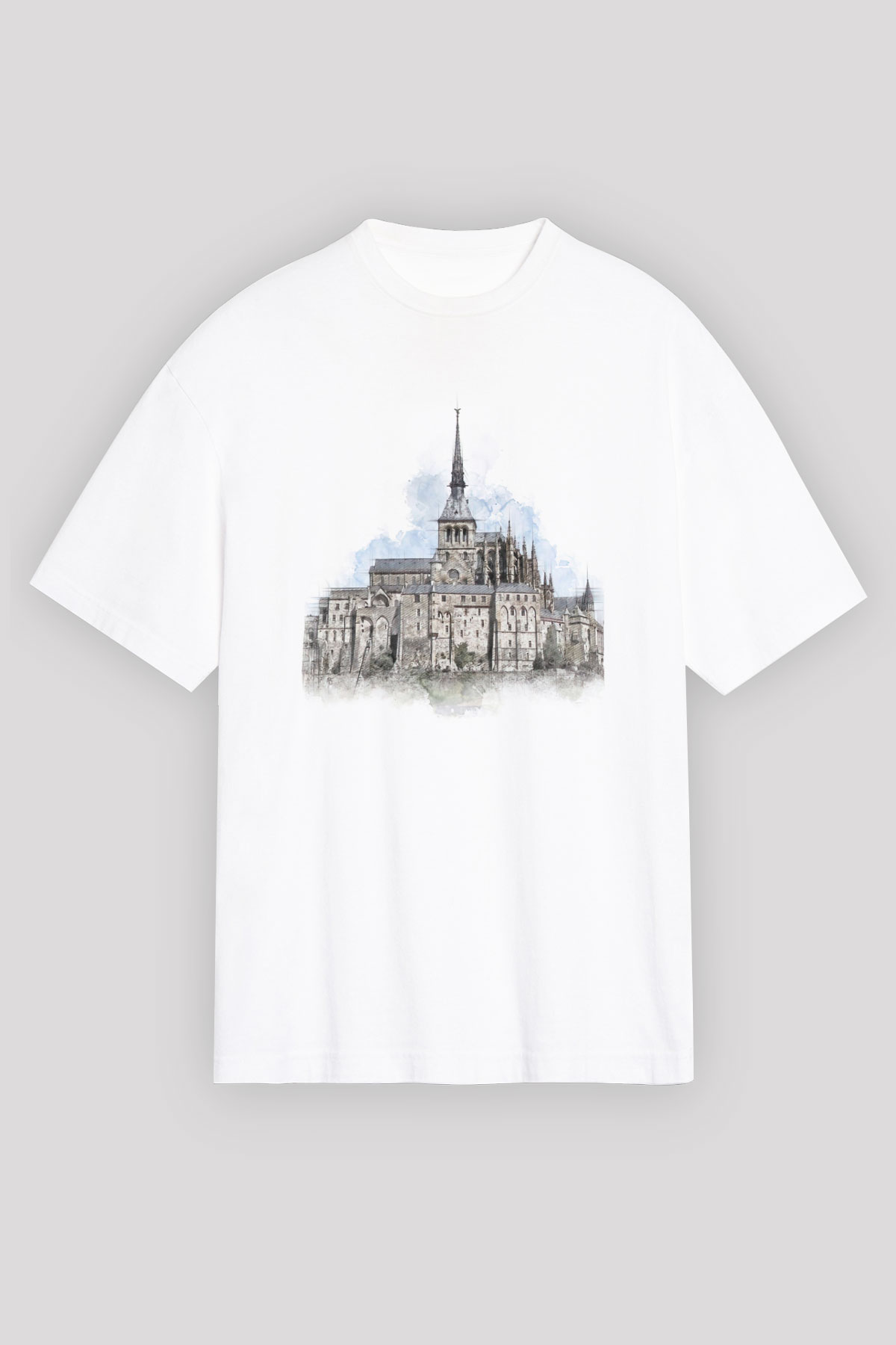 Mont Saint-Michel Beyaz Unisex Tişört T-Shirt - TişörtFabrikası