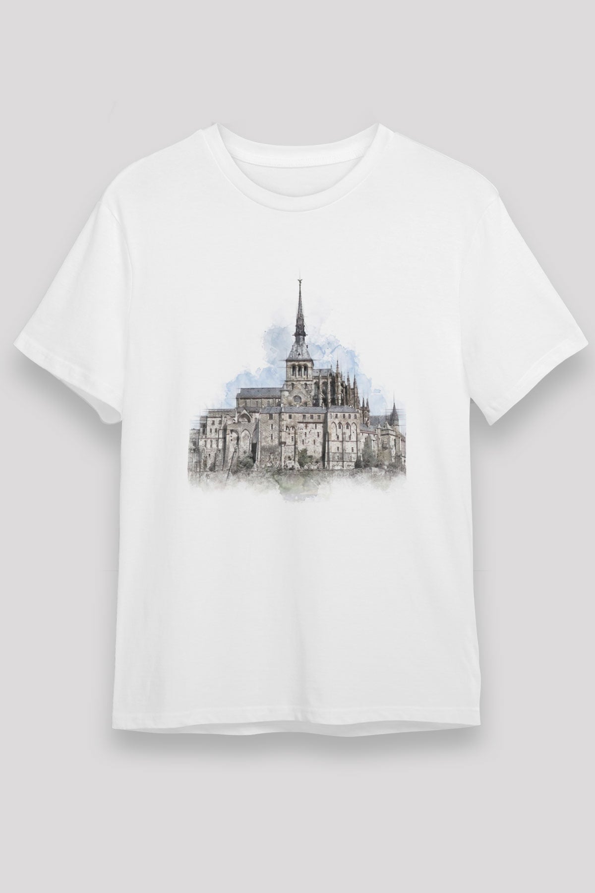 Mont Saint-Michel Beyaz Unisex Tişört T-Shirt - TişörtFabrikası