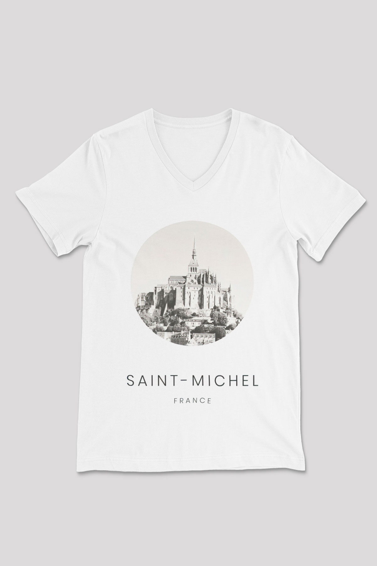Mont Saint-Michel Beyaz Unisex V Yaka Tişört