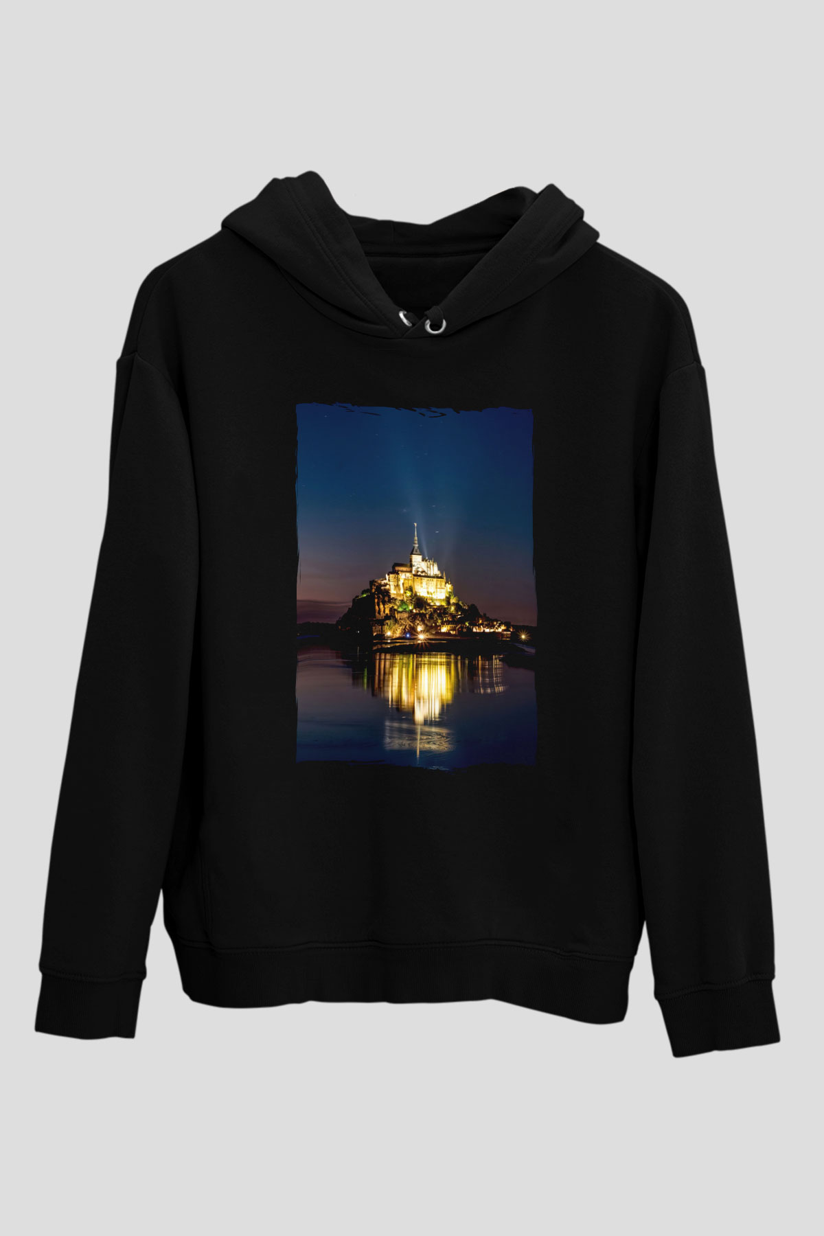 Mont Saint-Michel Siyah Unisex Hoodie