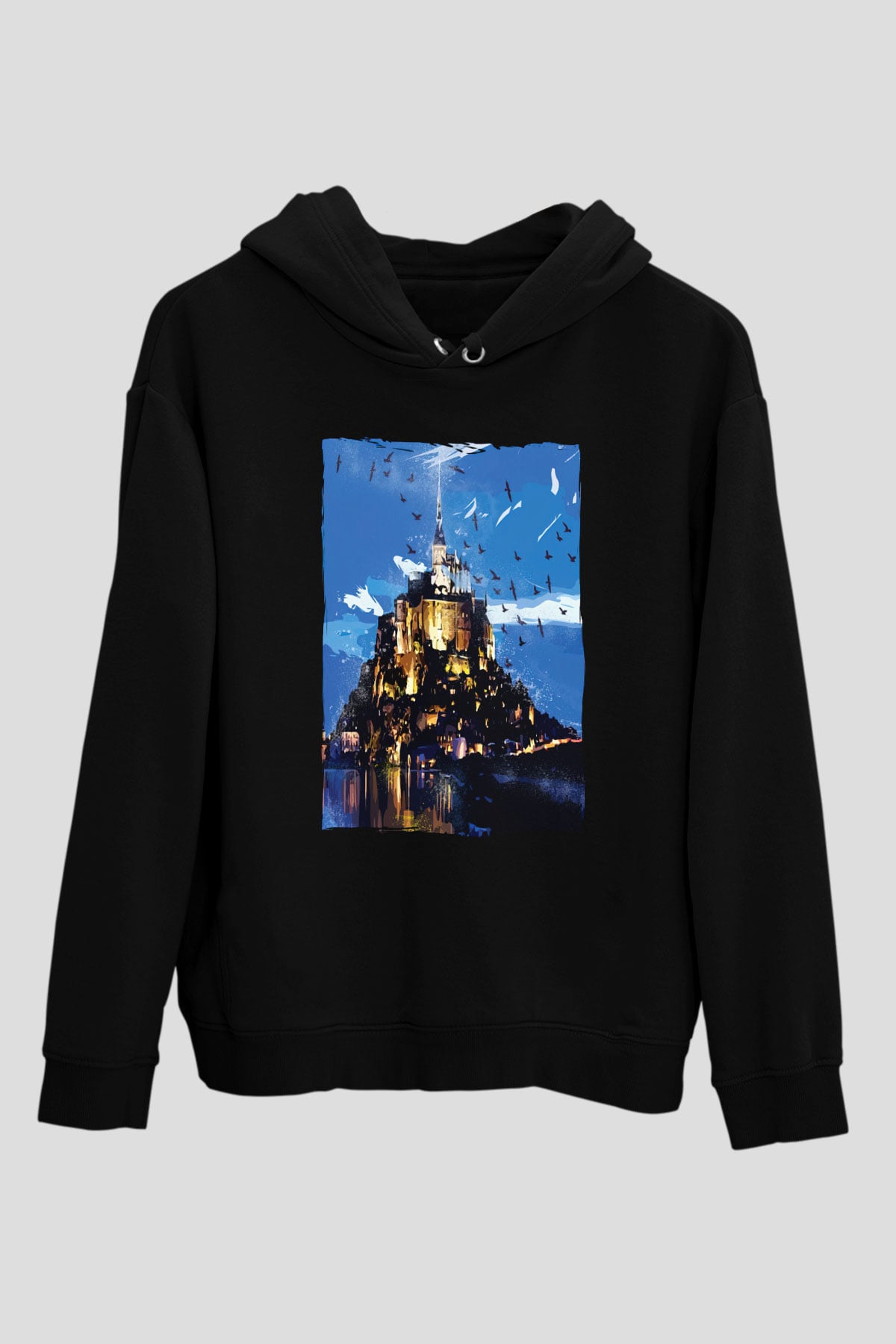 Mont Saint-Michel Siyah Unisex Hoodie
