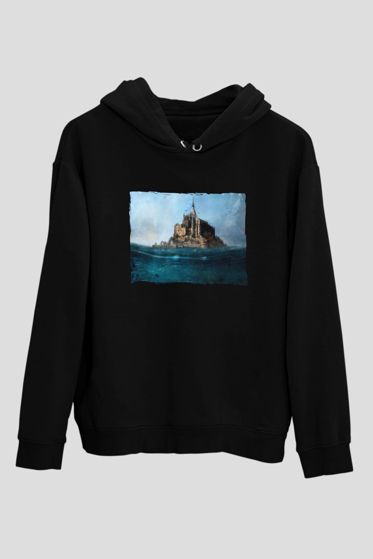 Mont Saint-Michel Siyah Unisex Hoodie