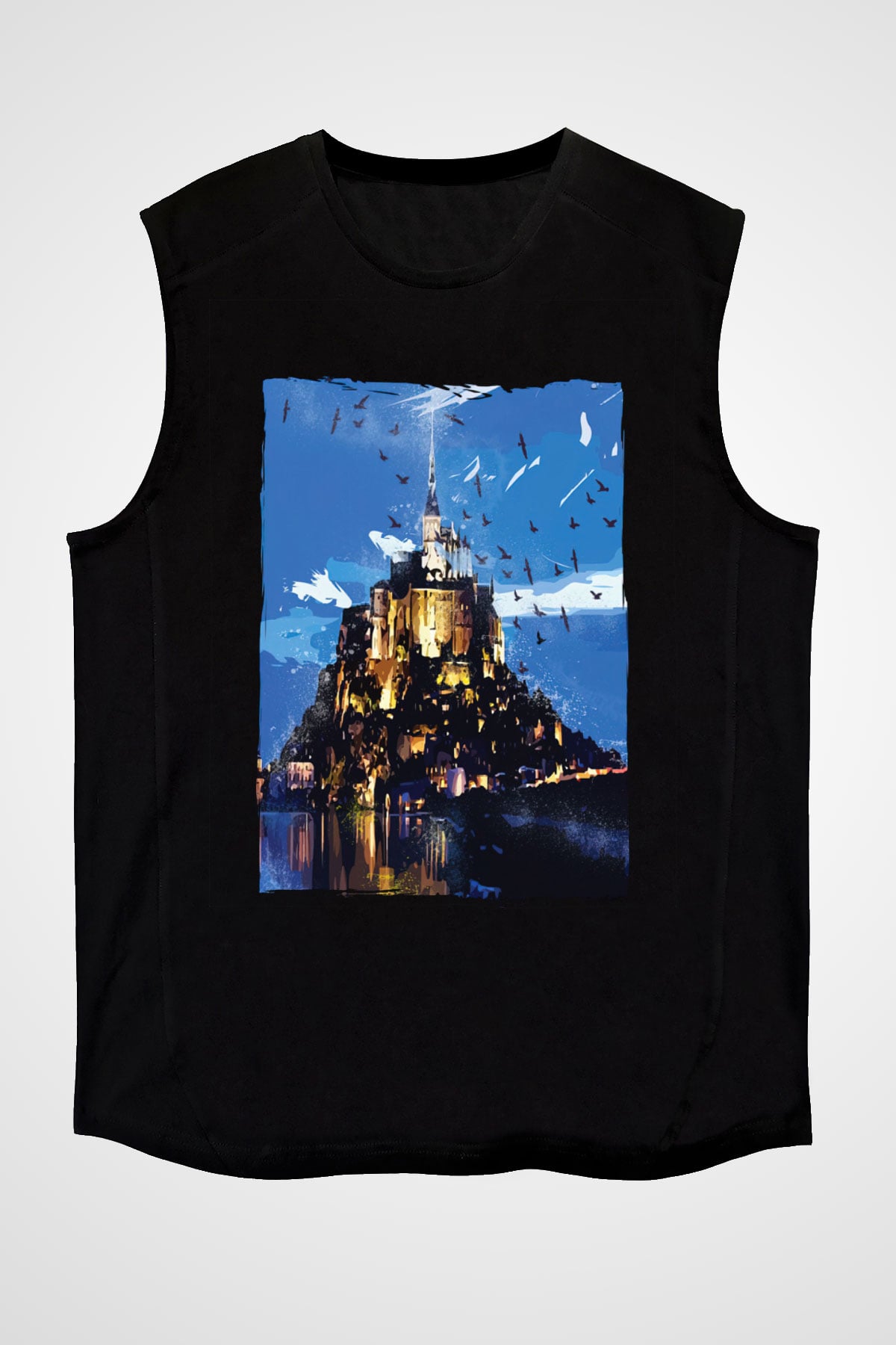 Mont Saint-Michel Siyah Unisex Kolsuz Tişört