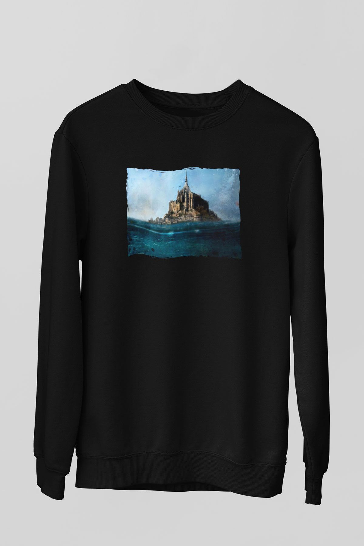Mont Saint-Michel Siyah Unisex Sweatshirt
