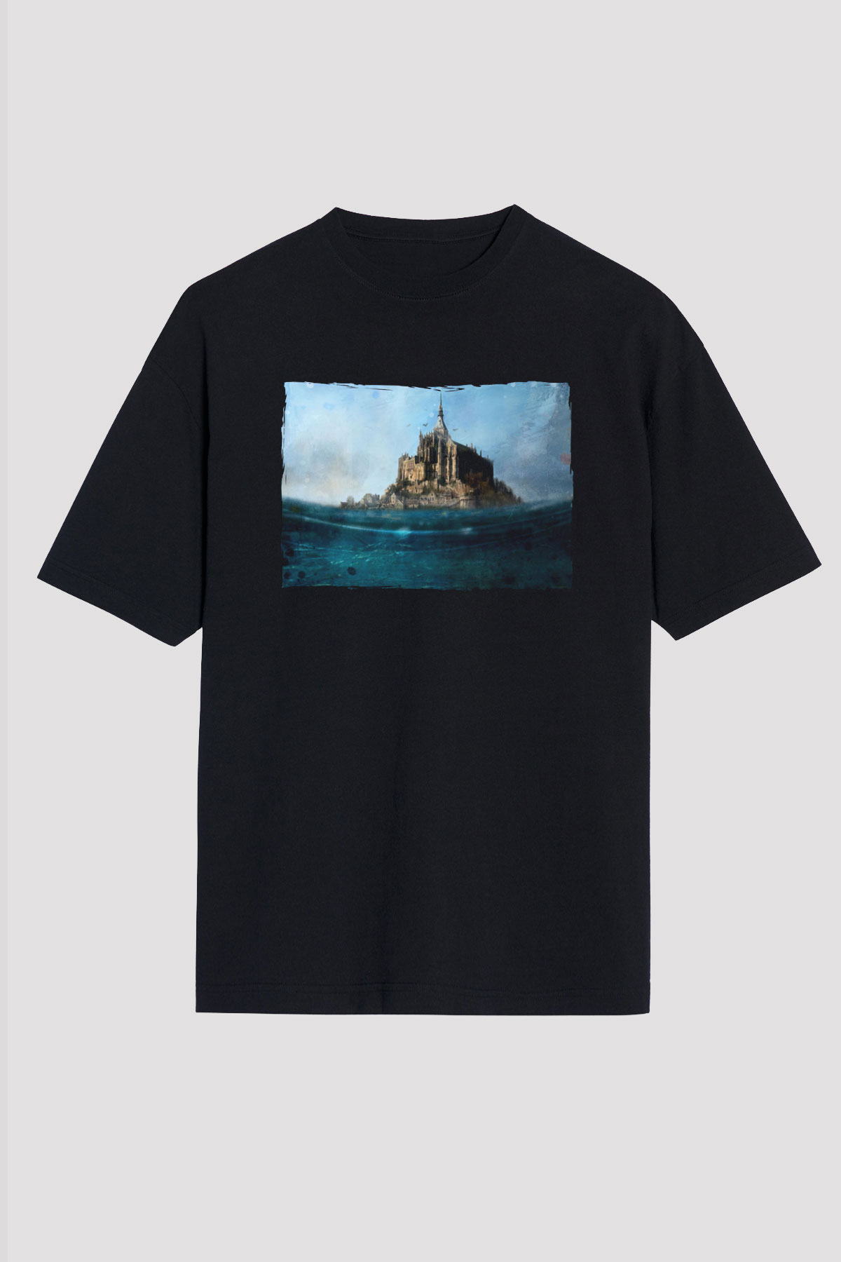Mont Saint-Michel Siyah Unisex Tişört T-Shirt - TişörtFabrikası