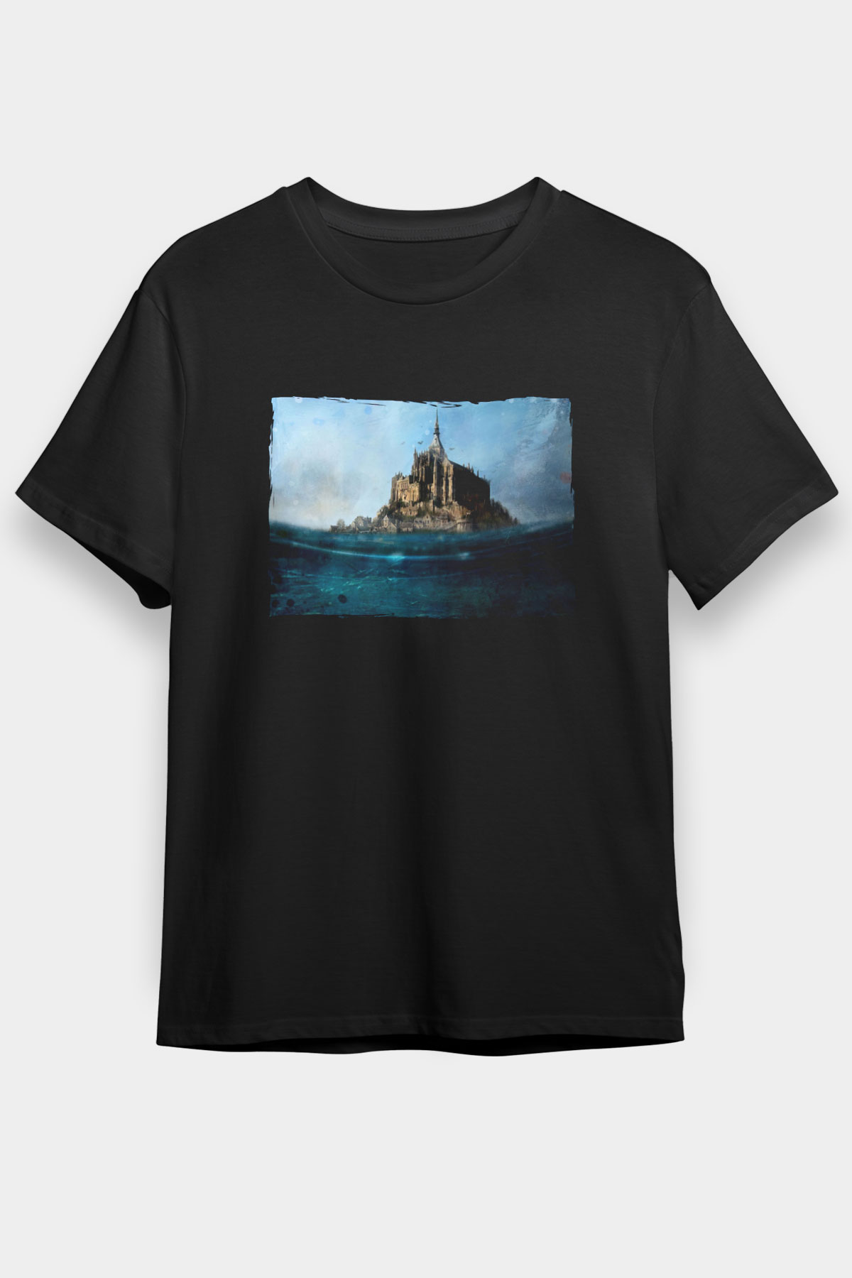 Mont Saint-Michel Siyah Unisex Tişört T-Shirt - TişörtFabrikası