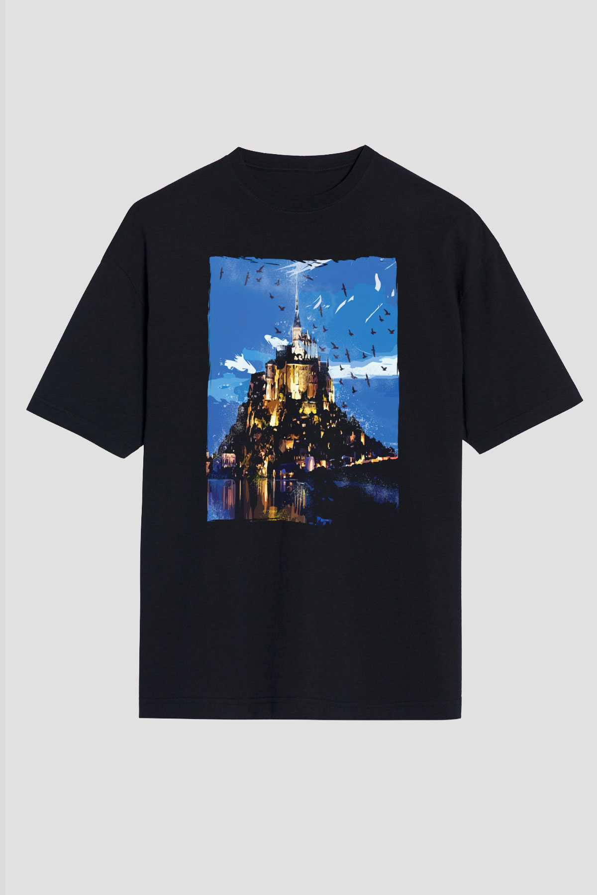 Mont Saint-Michel Siyah Unisex Tişört T-Shirt - TişörtFabrikası