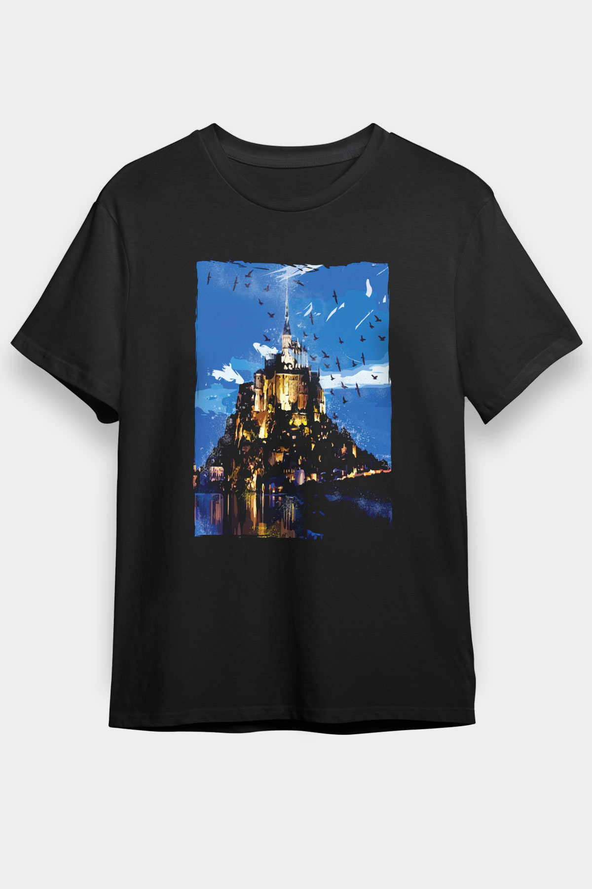 Mont Saint-Michel Siyah Unisex Tişört T-Shirt - TişörtFabrikası