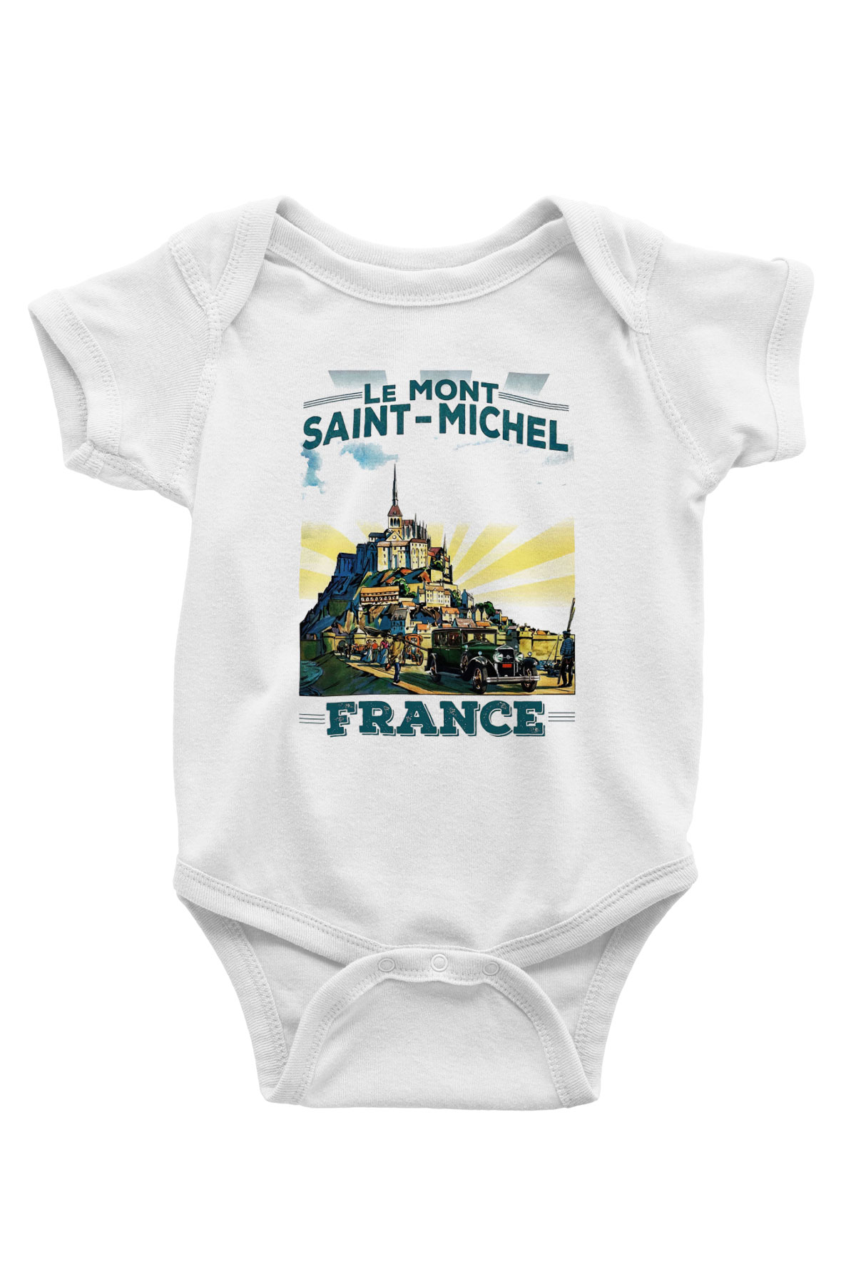 Mont SaintMichel Baskılı Beyaz Unisex Bebek Body - Zıbın