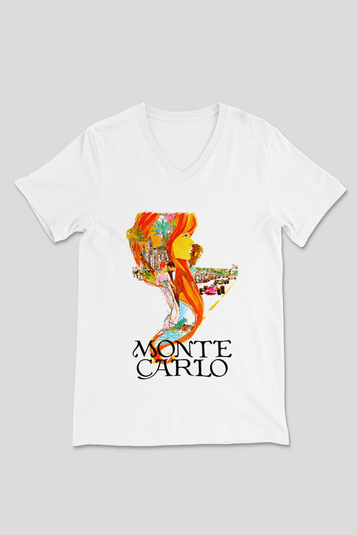 Monte Carlo Beyaz Unisex V Yaka Tişört T-Shirt