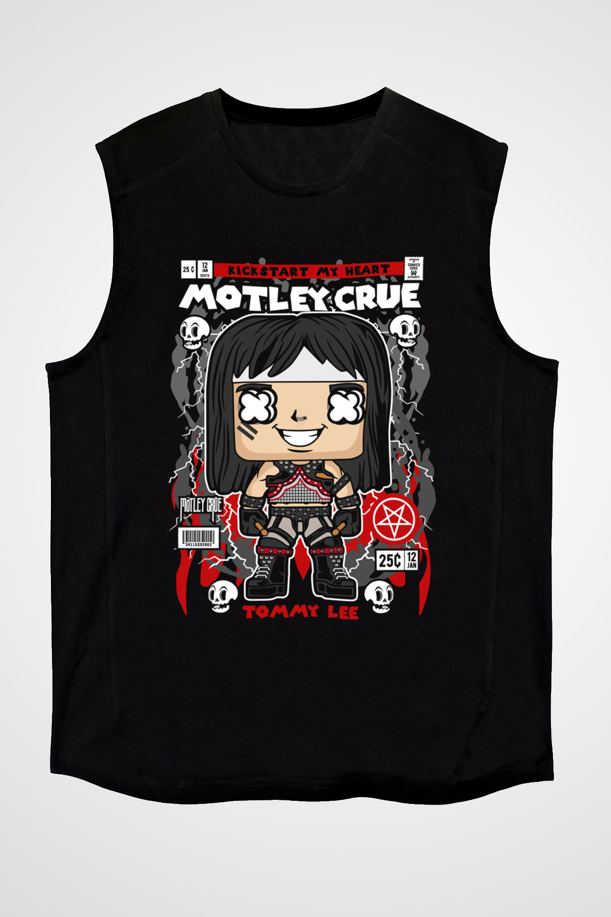 Montley Crue Baskılı Unisex Siyah Kolsuz Tişört