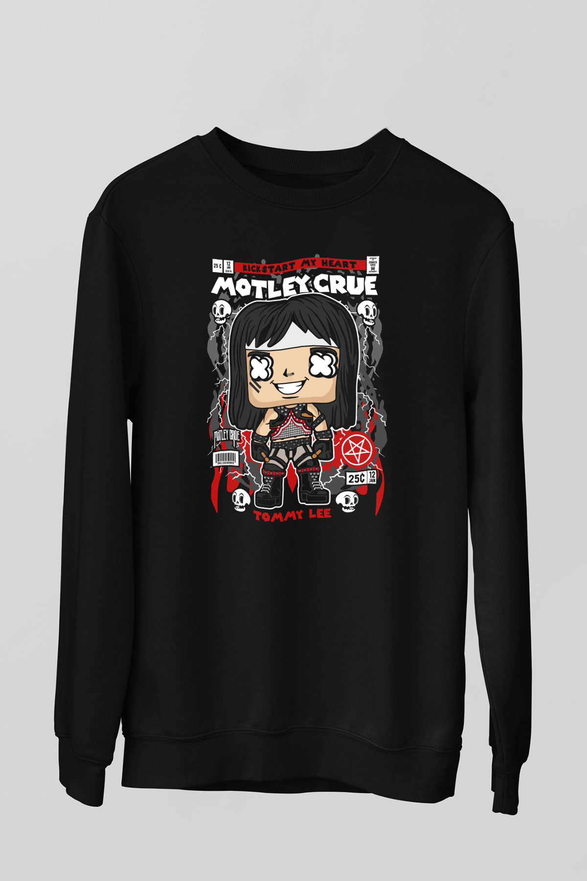 Montley Crue Baskılı Unisex Siyah Sweatshirt