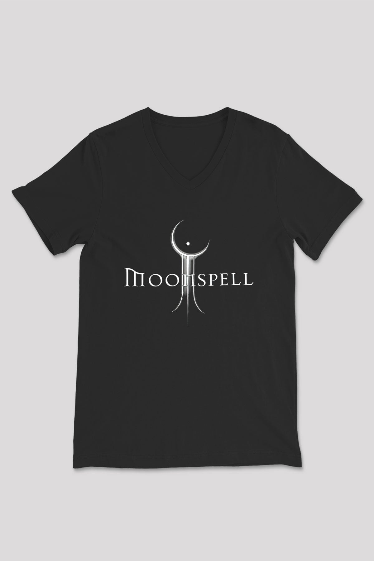 Moonspell Baskılı Unisex Siyah V Yaka Tişört - Tshirt