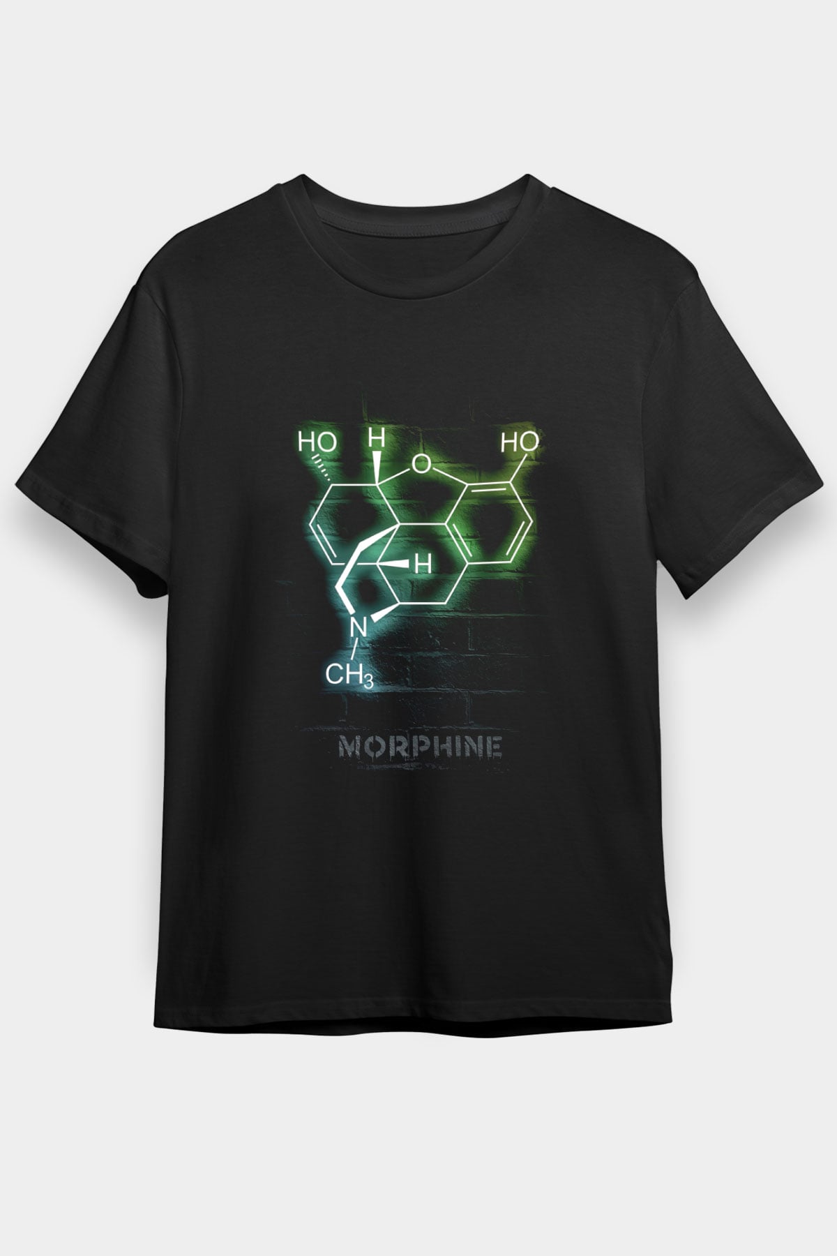 Morfin Molekülü Neon Baskılı Unisex Siyah Tişört - Tshirt