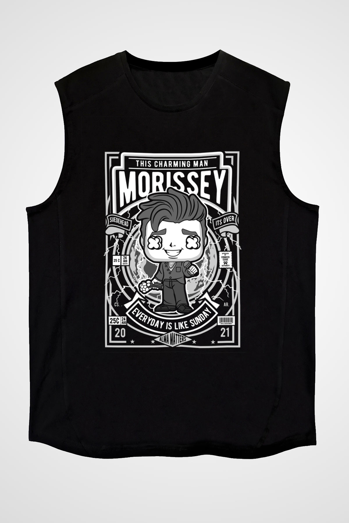 Morissey Baskılı Unisex Siyah Kolsuz Tişört