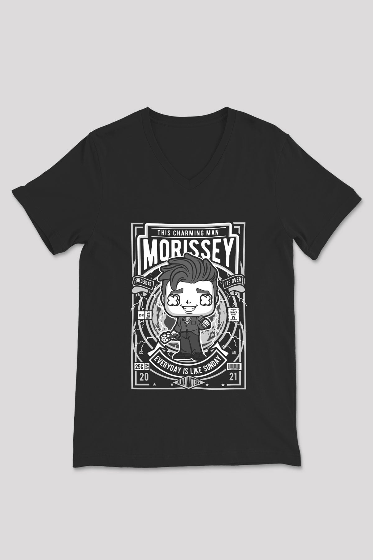 Morissey Baskılı Unisex Siyah V Yaka Tişört