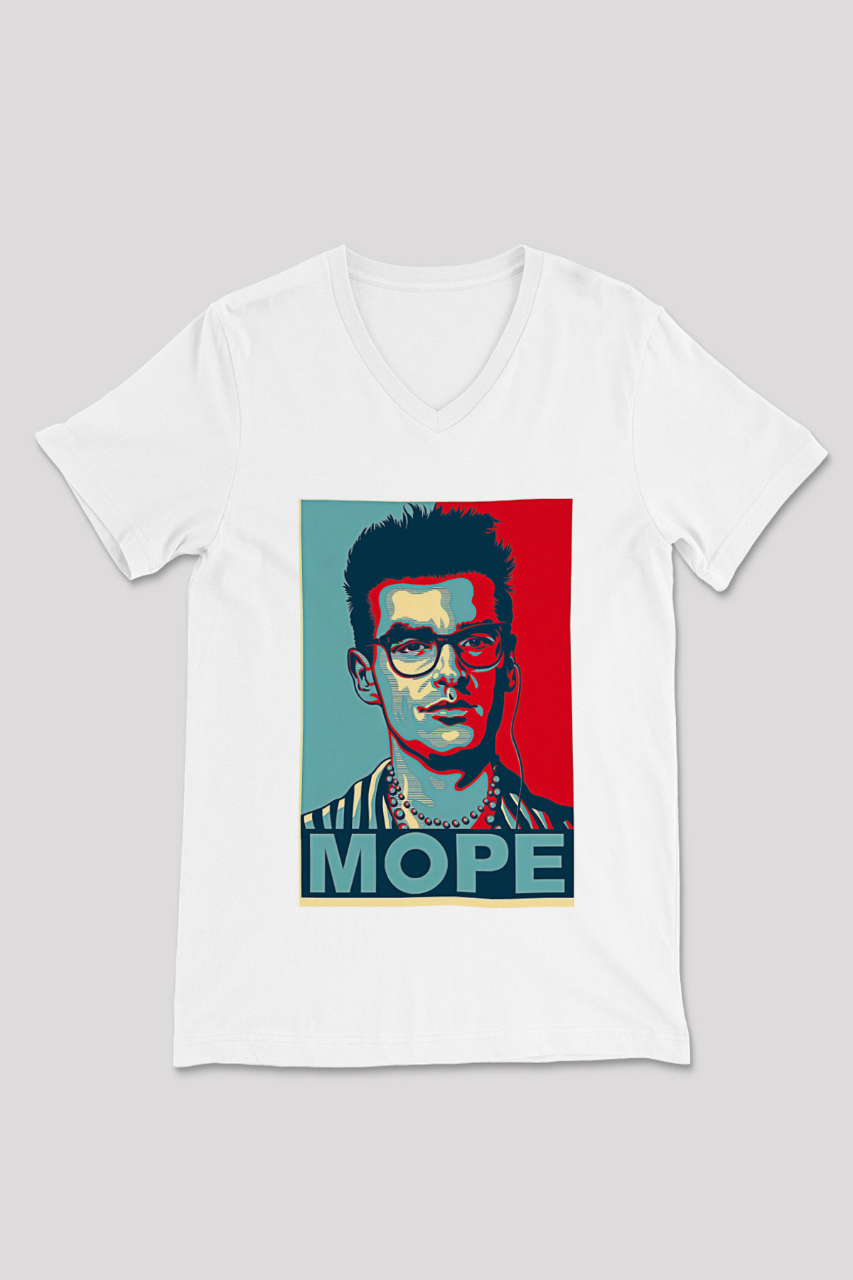 Morrissey Baskılı Beyaz Unisex V Yaka Tişört - Tshirt