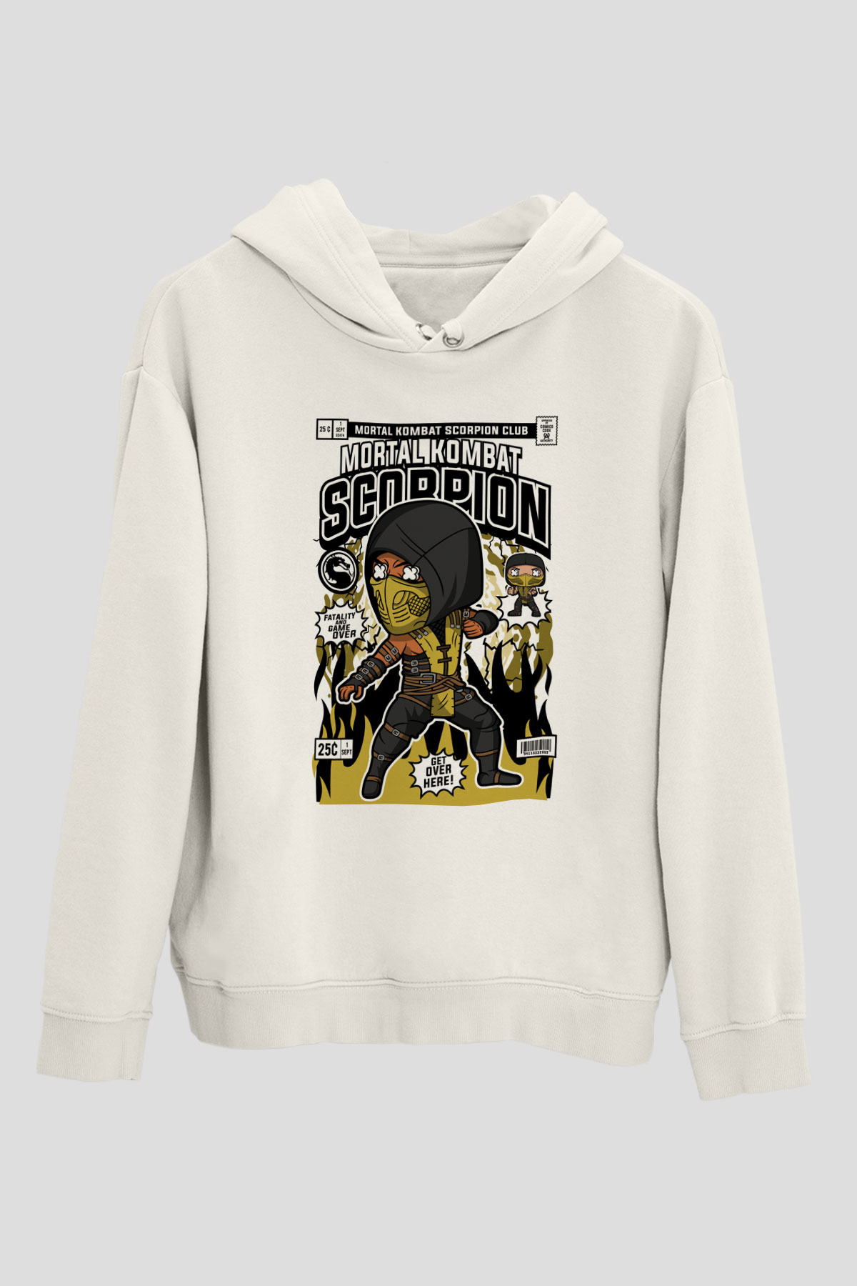 Mortal Kombat Scorpion Baskılı Unisex Beyaz Hoodie