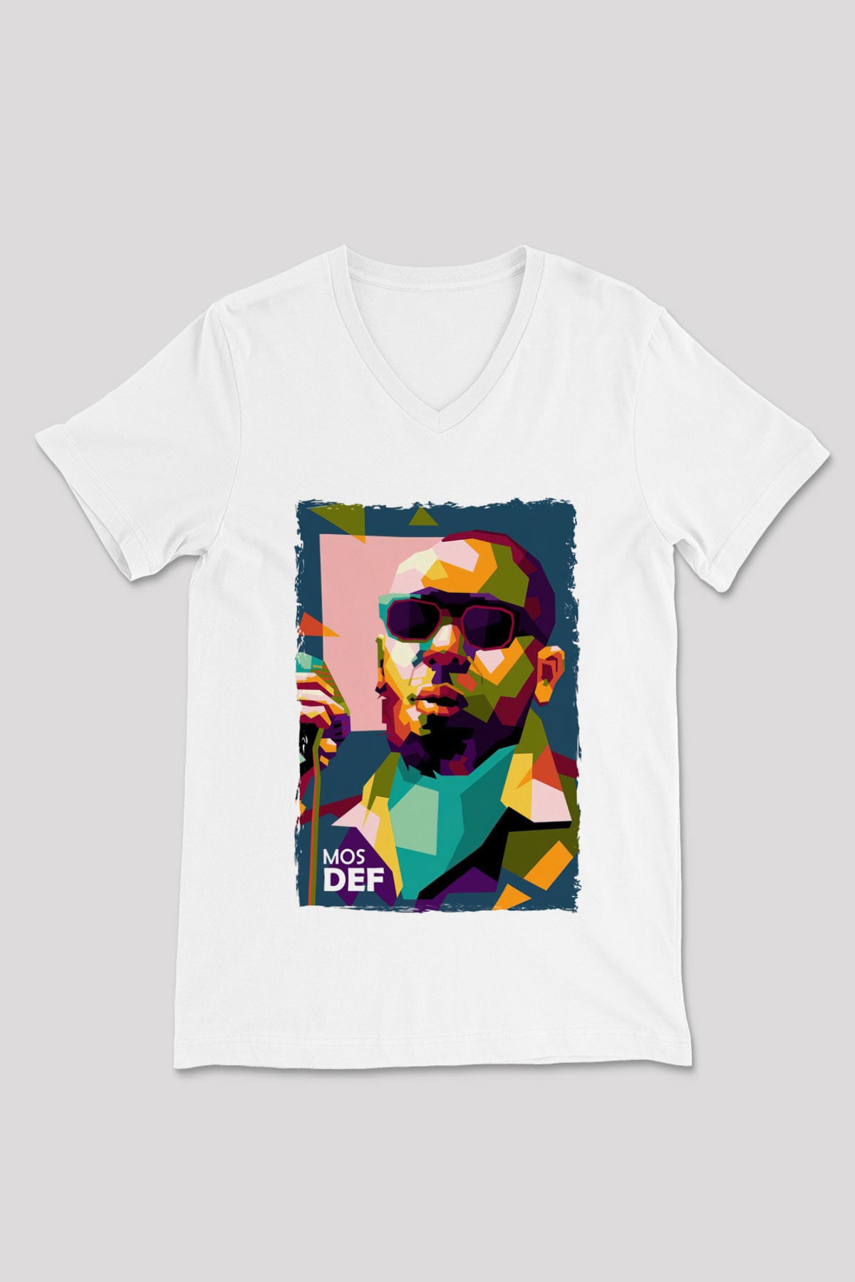 Mos Def Beyaz Unisex V Yaka Tişört